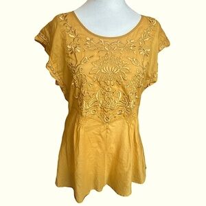 Tiny Anthropologie 100% Cotton Embroidered Cap Sleeve Top Short Sleeve Shirt S